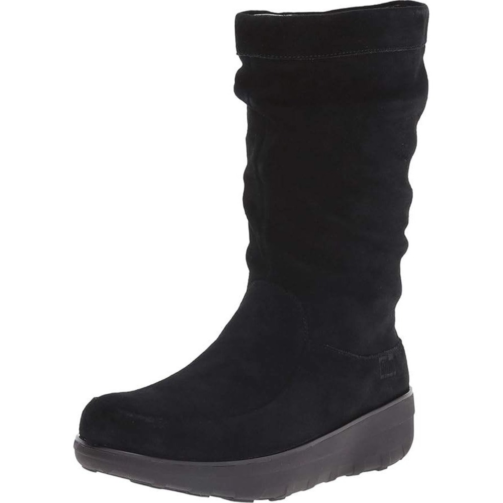 FitFlop Loaff Slouch Zip Mid Calf Boot Size 8 Black Suede Platform Comfort